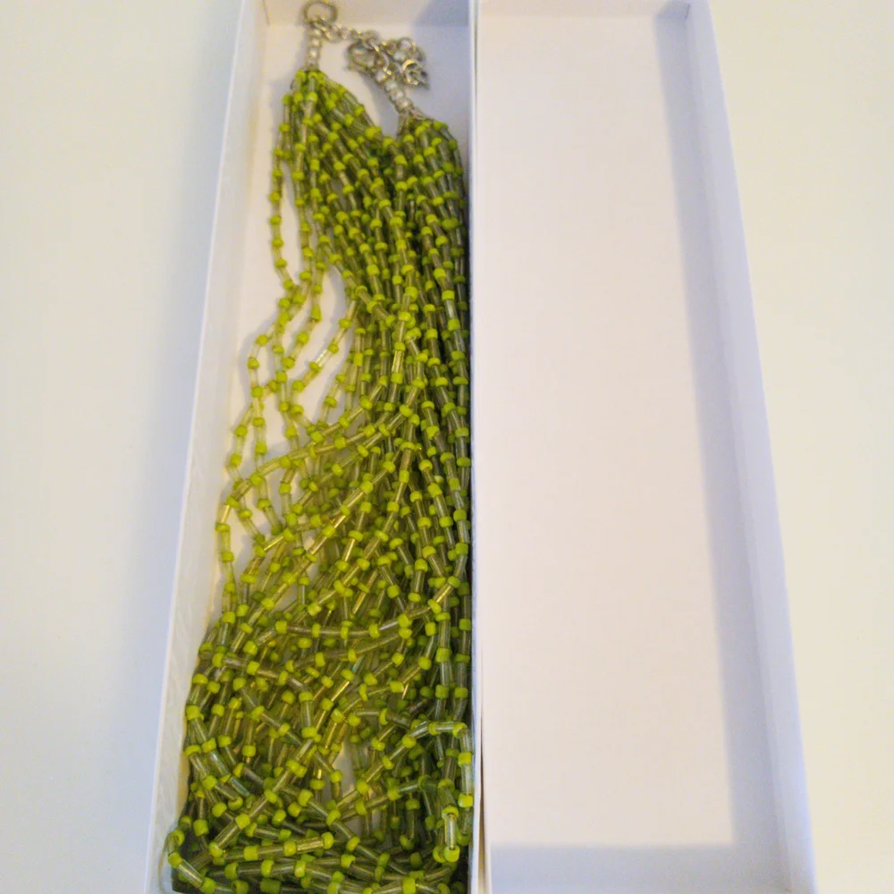 Vibrant Green and Blue Multi-Strand Necklace with Seed Beads